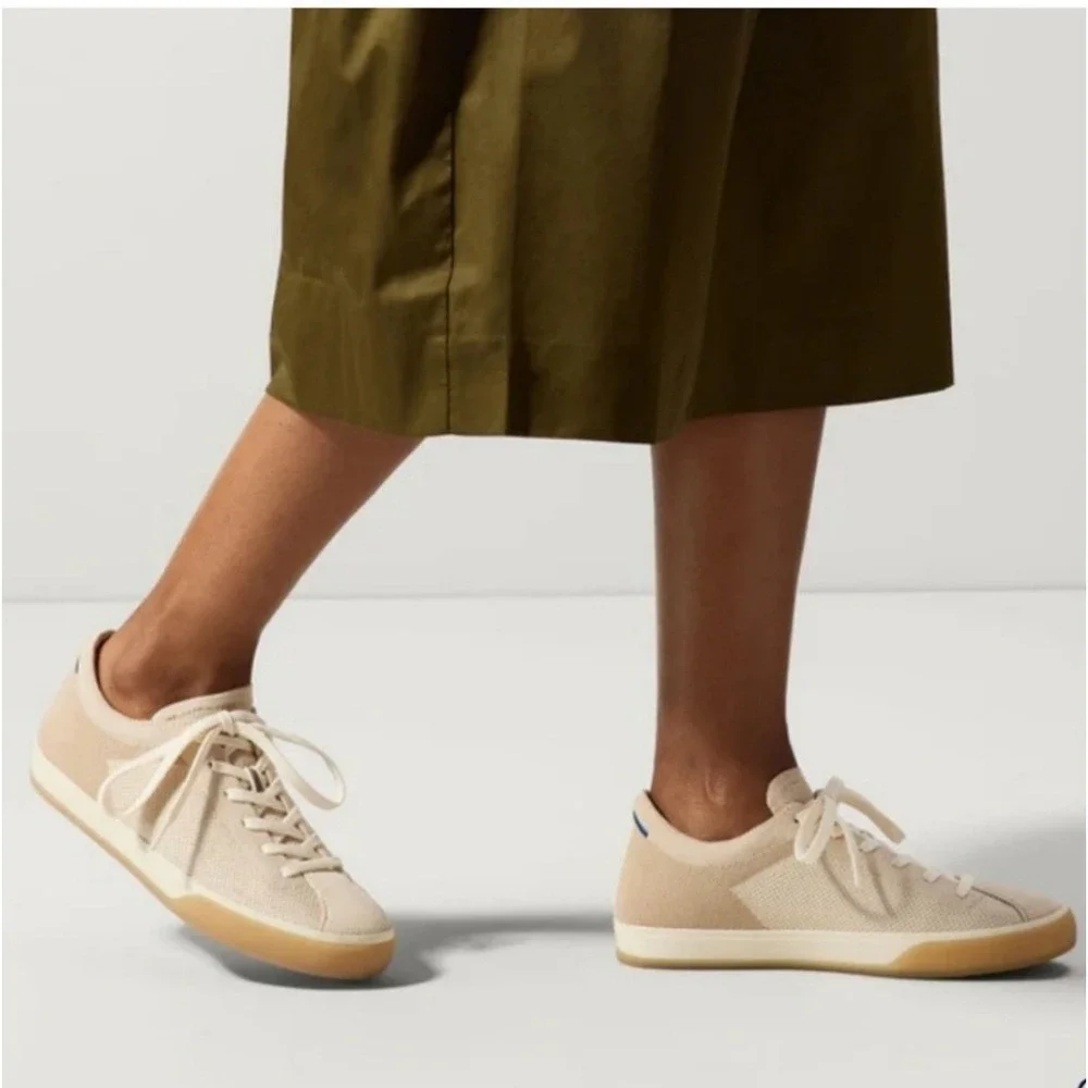 Rothy's Sneakers The Lace Up Size 6 Light Beige Knit Sustainable Biscuit